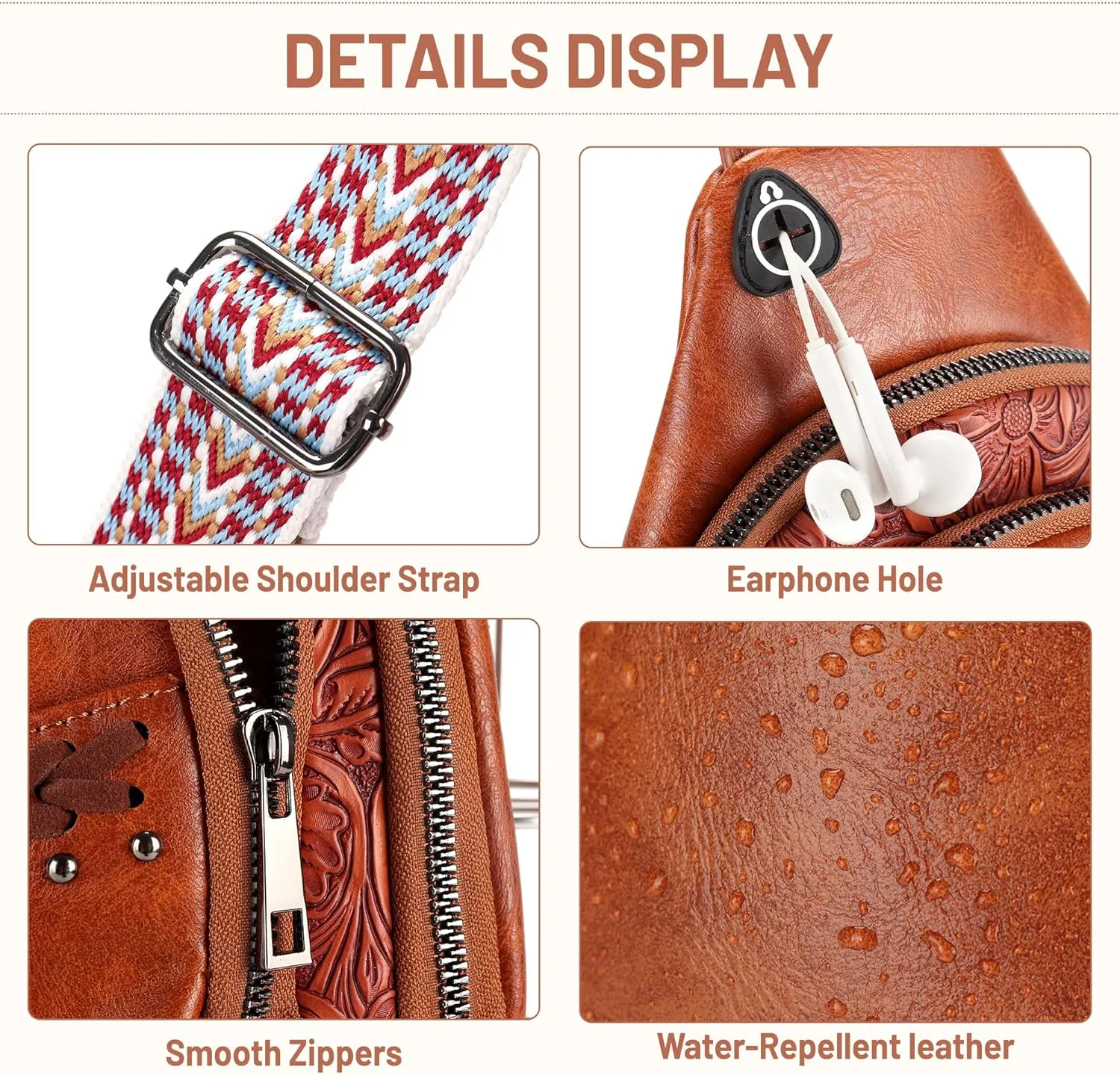 Sling Bag Crossbody Bags for Women Trendy Leather Fanny Packs Chest Bag Sling Crossbody Backpack for Travel (Brown)