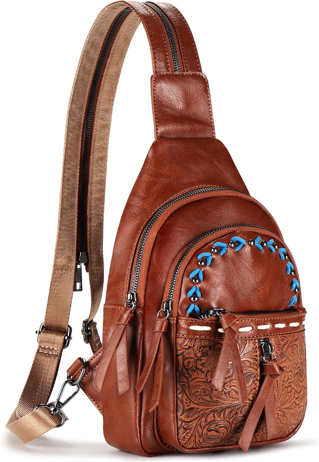 Sling Bag Crossbody Bags for Women Trendy Leather Fanny Packs Chest Bag Sling Crossbody Backpack for Travel (Chocolate Color)