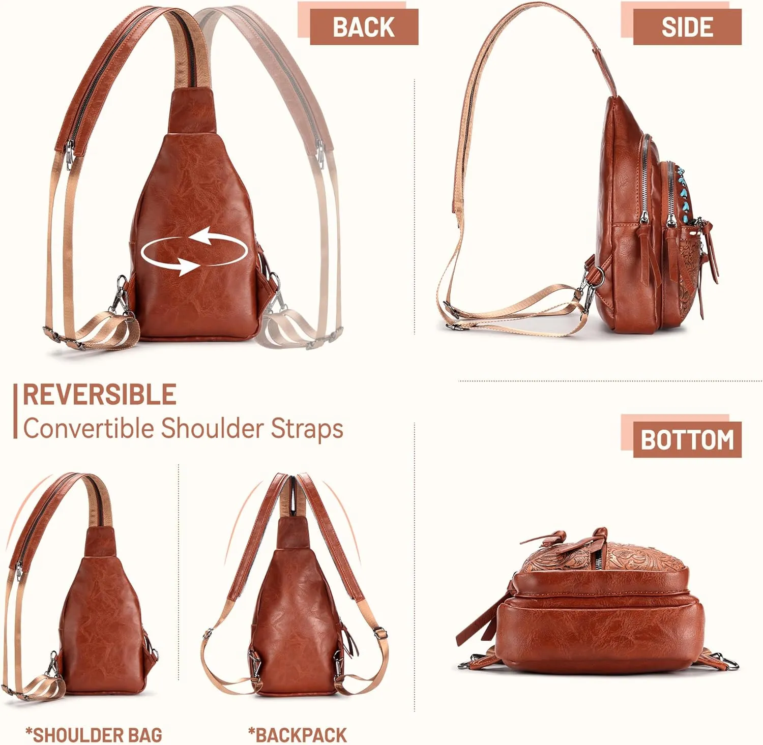 Sling Bag Crossbody Bags for Women Trendy Leather Fanny Packs Chest Bag Sling Crossbody Backpack for Travel (Chocolate Color)