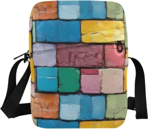 Sling Bag Purse Colorful Brick Print for Women Men, Small Crossbody Pouch with Adjustable Strap 6.6×2.5×9.4 IN