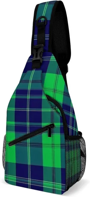 Sling Shoulder Backpack for Men Women Anti-Theft Multipurpose Travel Backpack Camping Outdoor Bag, Blue Green Scottish Tartan Plaid Crossbody Daypacks Shoulder Packs