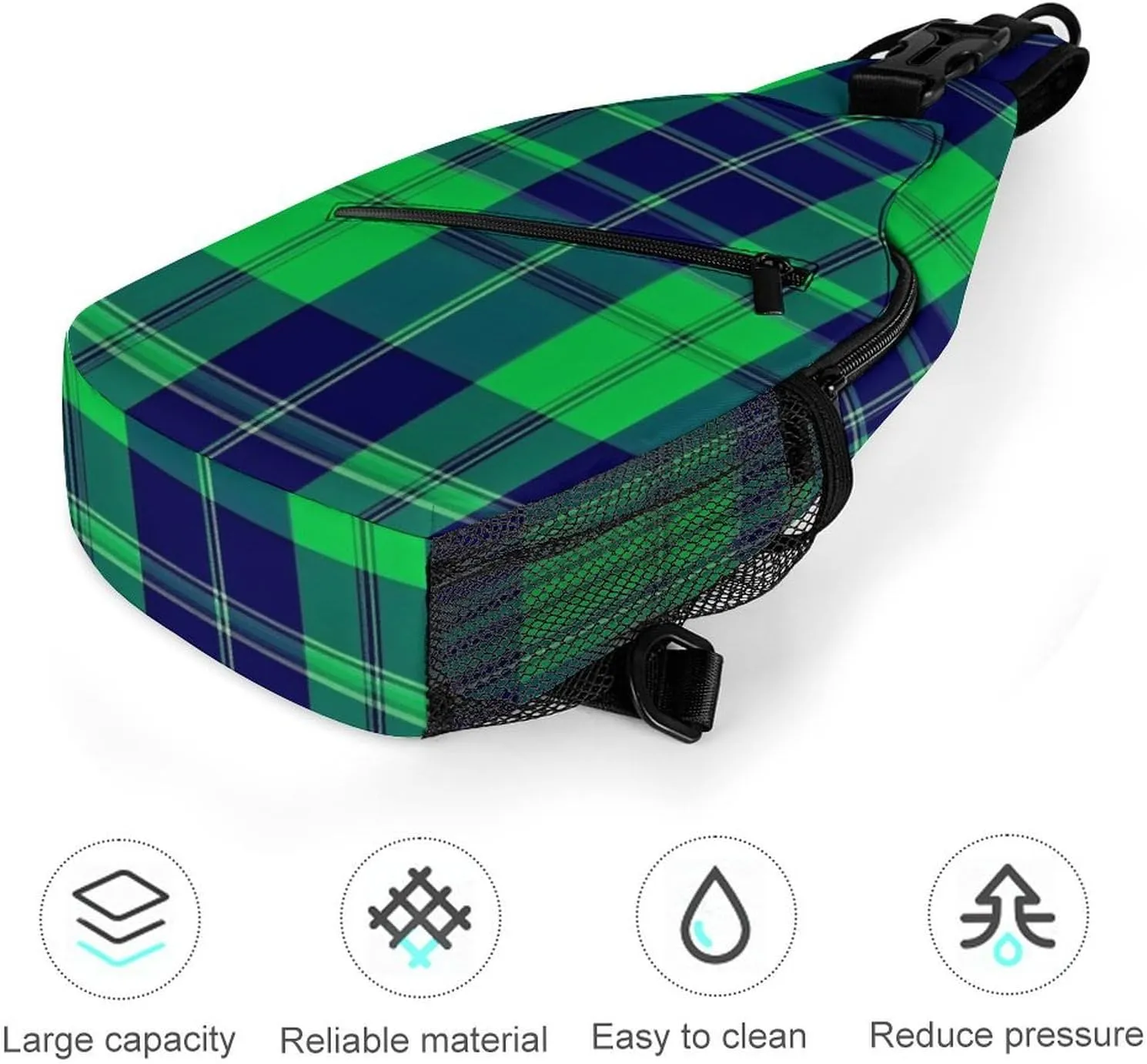 Sling Shoulder Backpack for Men Women Anti-Theft Multipurpose Travel Backpack Camping Outdoor Bag, Blue Green Scottish Tartan Plaid Crossbody Daypacks Shoulder Packs