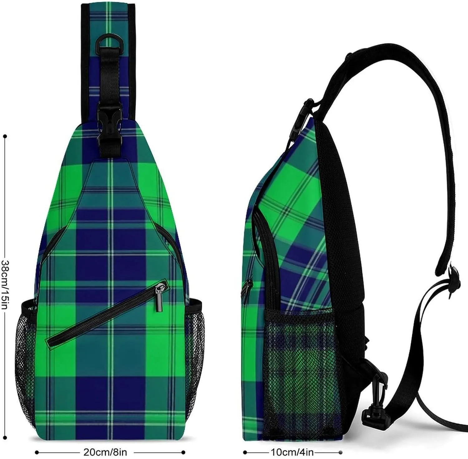 Sling Shoulder Backpack for Men Women Anti-Theft Multipurpose Travel Backpack Camping Outdoor Bag, Blue Green Scottish Tartan Plaid Crossbody Daypacks Shoulder Packs