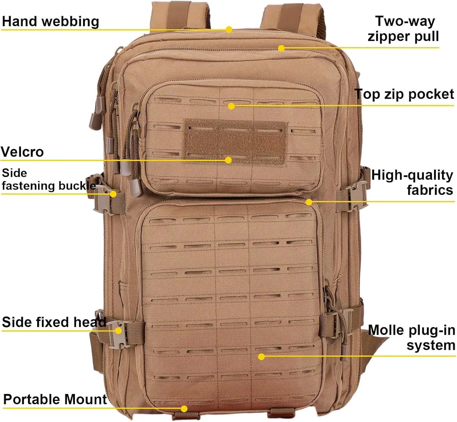 Small 40L Military Backpack Tactical Backpack Assault Pack Bug Out Bag with Molle for Hiking Rucksack Trekking (Tan)
