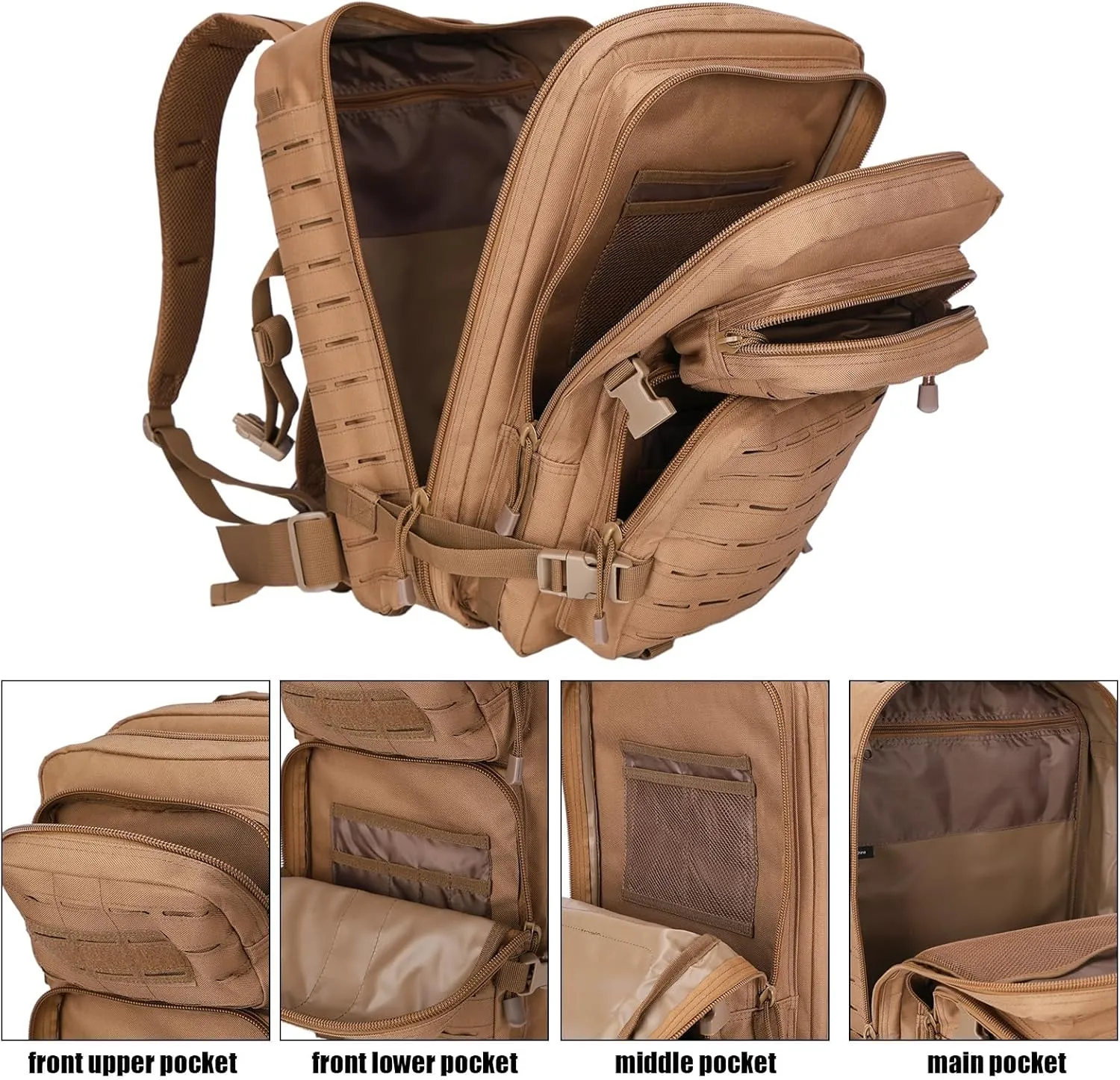 Small 40L Military Backpack Tactical Backpack Assault Pack Bug Out Bag with Molle for Hiking Rucksack Trekking (Tan)