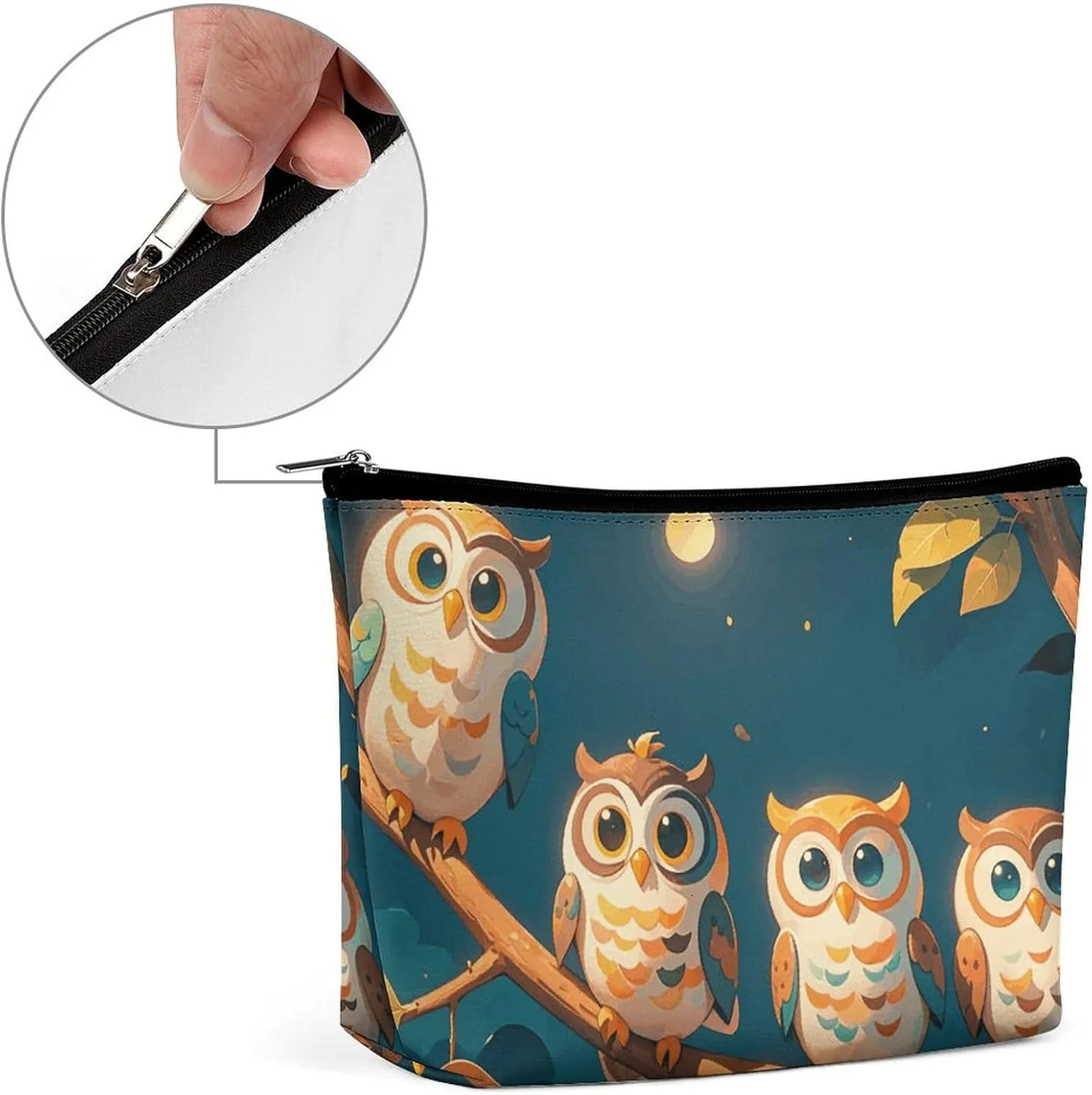 Small Cosmetic Bag Elegant Roomy Owls On Branches Makeup Bags Portable Zipper Pouch Lipstick Bag Travel Toiletry Bag for Best Friend Gift