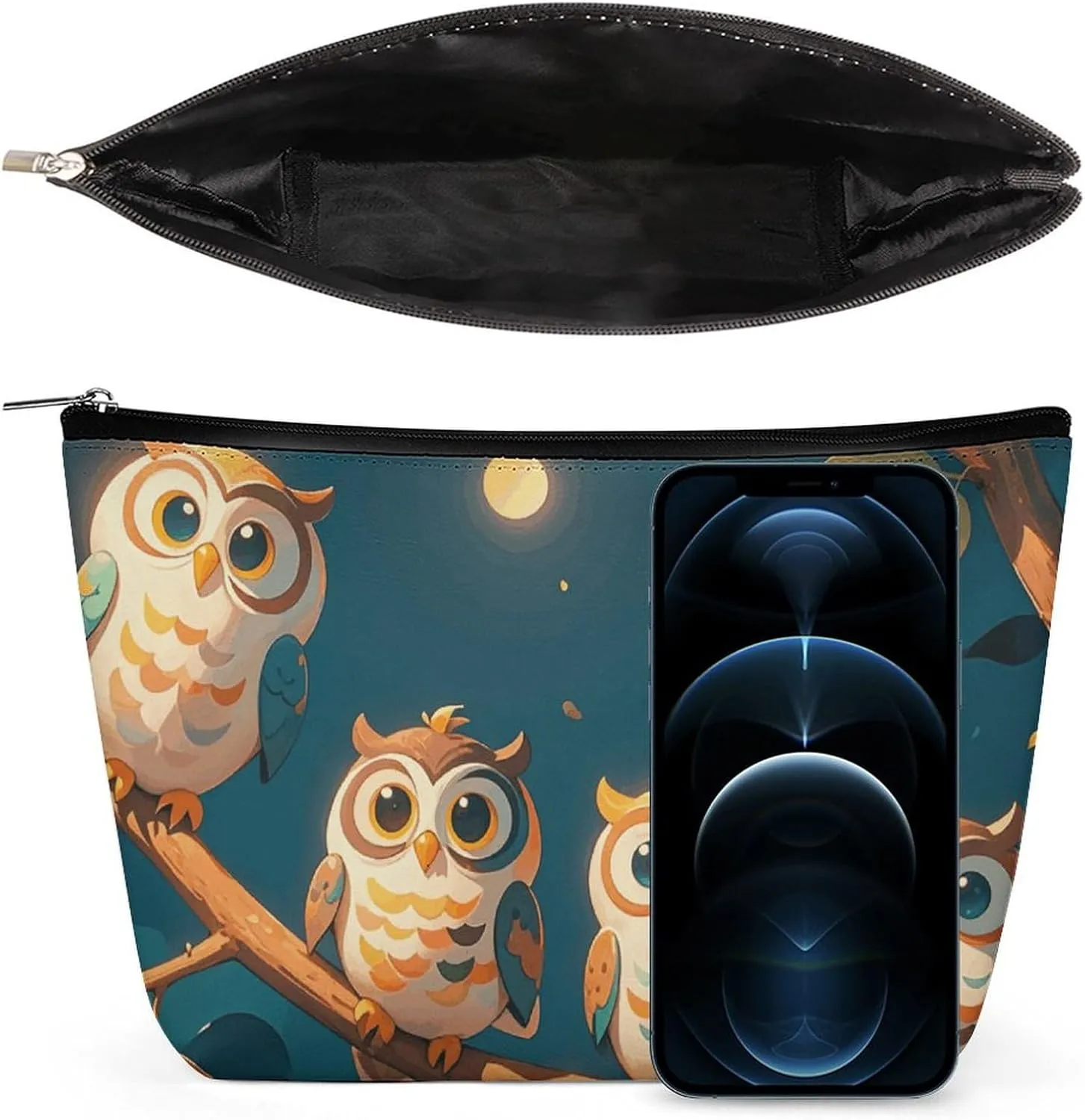 Small Cosmetic Bag Elegant Roomy Owls On Branches Makeup Bags Portable Zipper Pouch Lipstick Bag Travel Toiletry Bag for Best Friend Gift