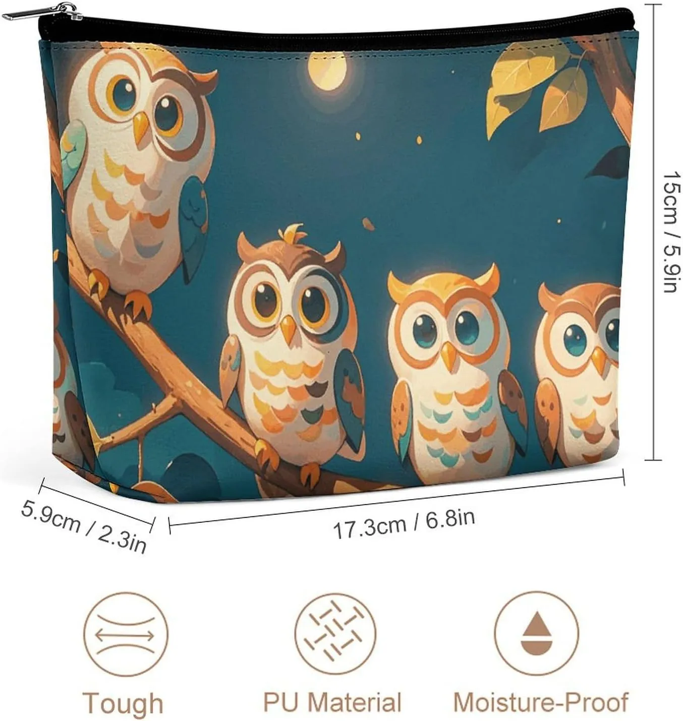 Small Cosmetic Bag Elegant Roomy Owls On Branches Makeup Bags Portable Zipper Pouch Lipstick Bag Travel Toiletry Bag for Best Friend Gift