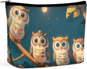 Small Cosmetic Bag Elegant Roomy Owls On Branches Makeup Bags Portable Zipper Pouch Lipstick Bag Travel Toiletry Bag for Best Friend Gift