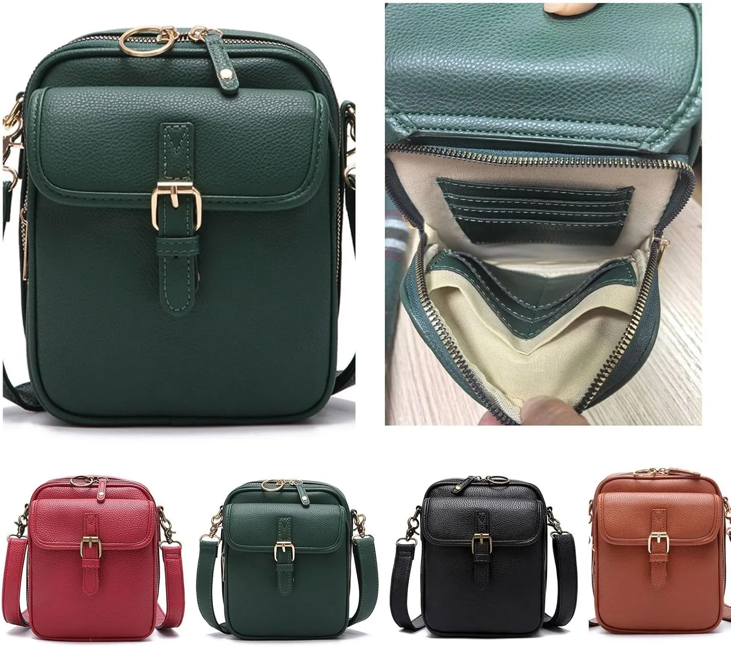 Small Messenger Bag for Women 2025 Vintage Large Capacity Crossbody Bags Double Layer Leather Travel Purses Shoulder Bag 01