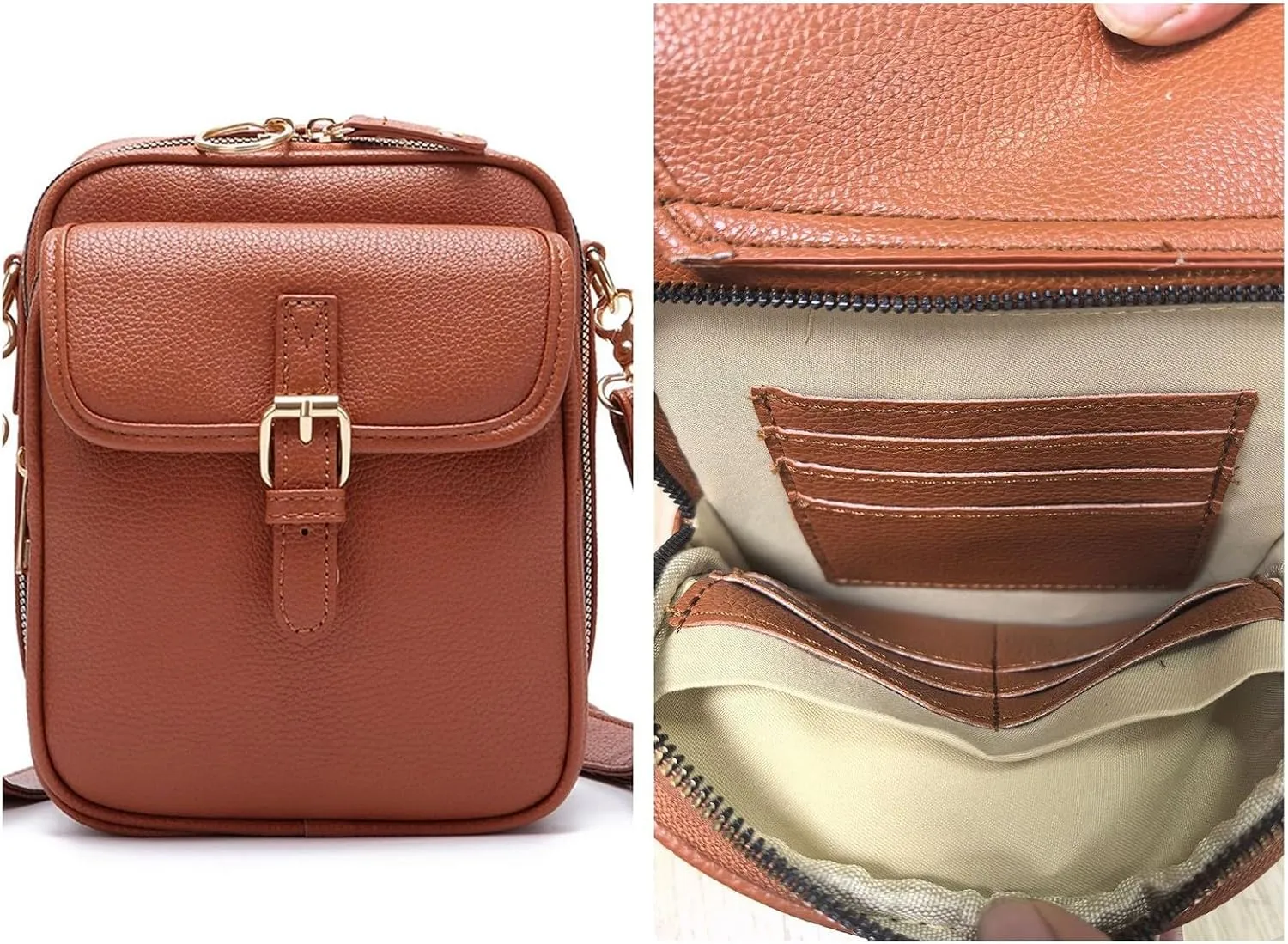 Small Messenger Bag for Women 2025 Vintage Large Capacity Crossbody Bags Double Layer Leather Travel Purses Shoulder Bag 01