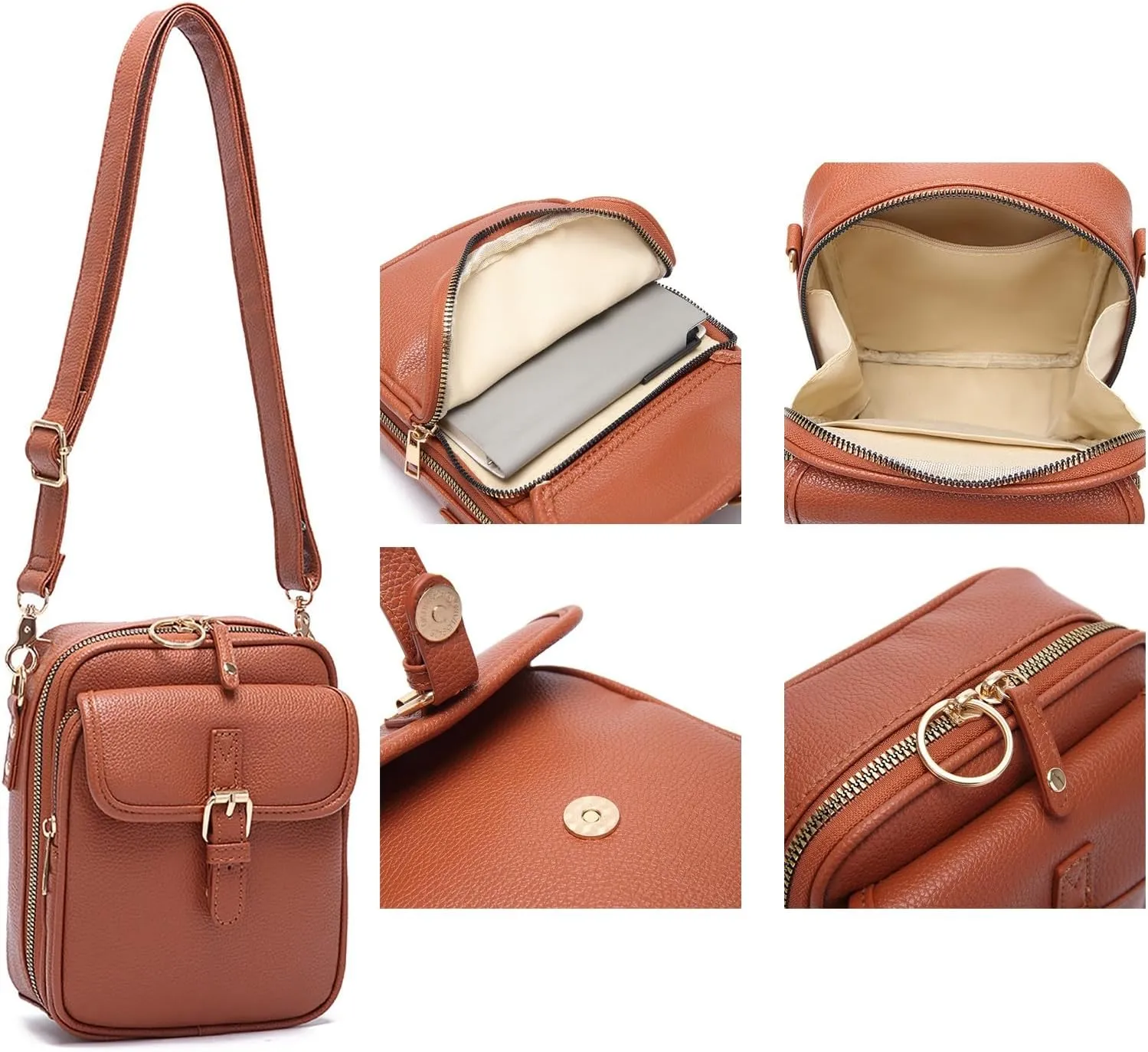 Small Messenger Bag for Women 2025 Vintage Large Capacity Crossbody Bags Double Layer Leather Travel Purses Shoulder Bag 01