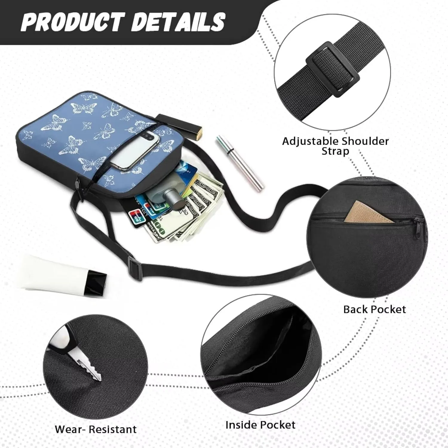 Small Messenger Bag, Vintage Wallet Purse Cell Phone Bags with Adjustable Strap Shoulder Bag for Women