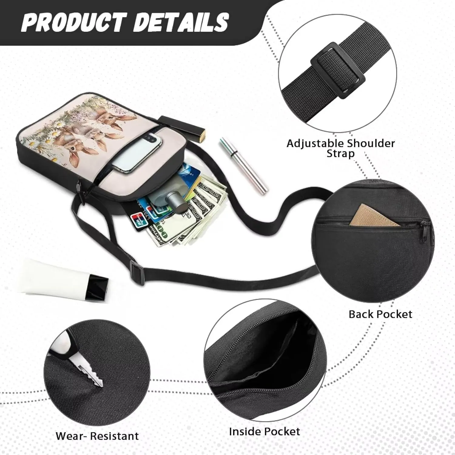 Small Messenger Shoulder Bag Mini Crossbody Bag for Women Men Light Zipper Pocket Travel Bag with Adjustable Strap