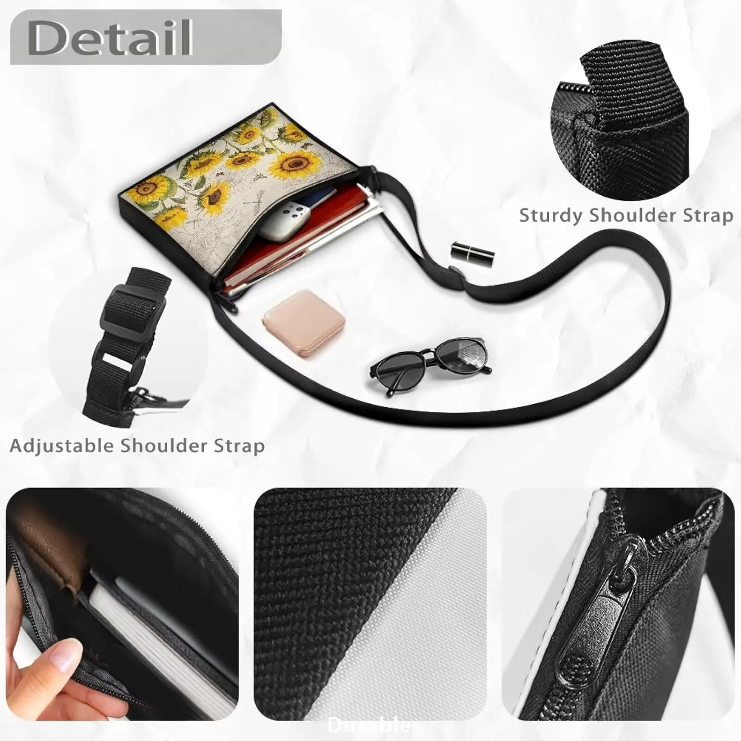 Small Shoulder Bag for Women ＆ Men Adjustable Crossbody Bag with Zipper Closure Trendy Sling Bag for Travel Sports