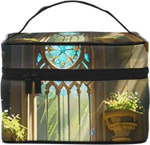 Small Sunlit Sanctuary Print Makeup Bag,Travel Cosmetic Bag with Zipper for Women Square Make Up Bags Organizer
