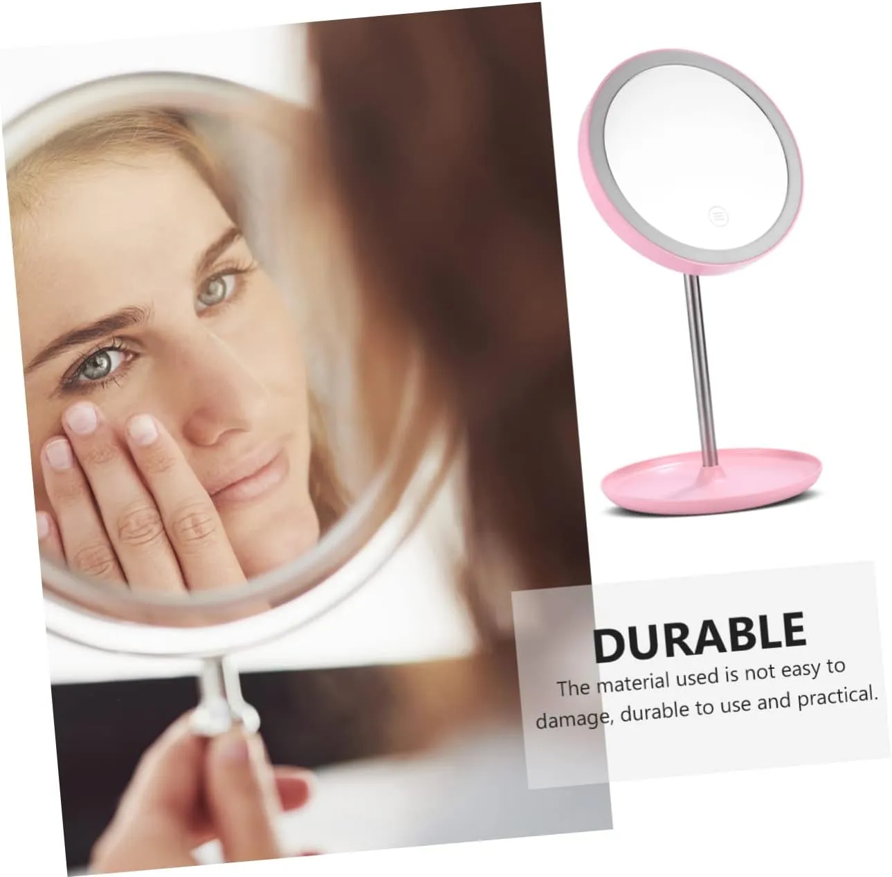 Smart Makeup Mirror Led Lights Portable Beauty Tool 360° Rotating 1200mah Battery Non-Slip Stand for Home Travel