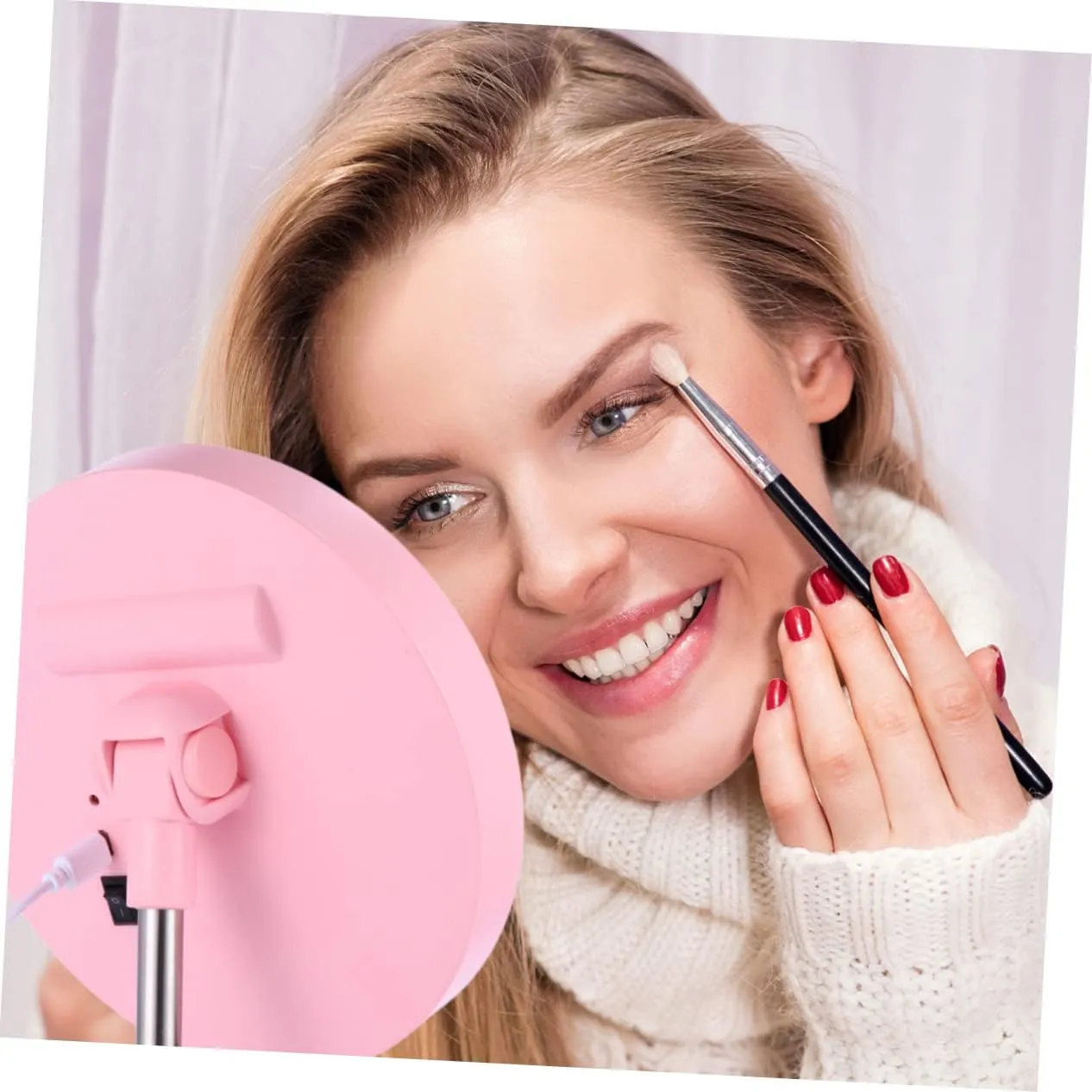 Smart Makeup Mirror Led Lights Portable Beauty Tool 360° Rotating 1200mah Battery Non-Slip Stand for Home Travel