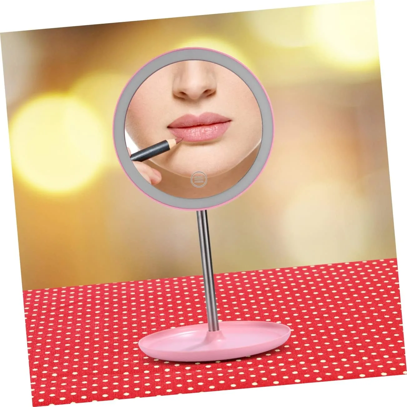 Smart Makeup Mirror Led Lights Portable Beauty Tool 360° Rotating 1200mah Battery Non-Slip Stand for Home Travel