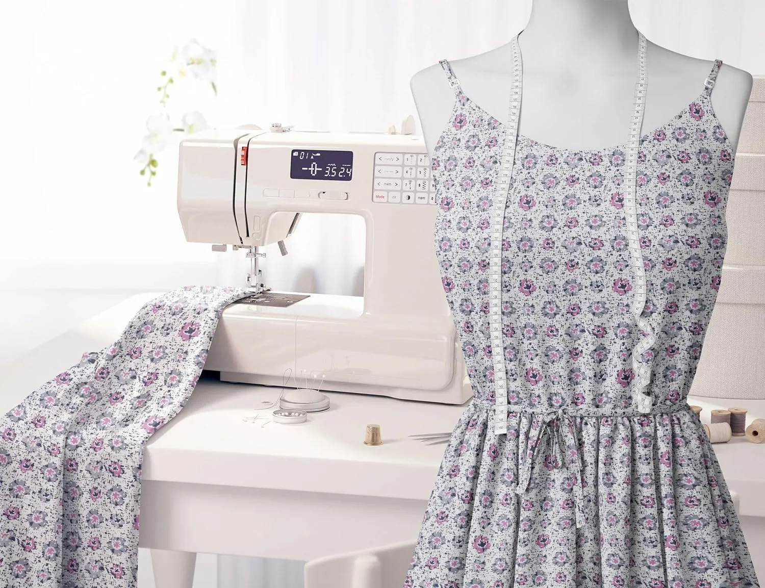 Soimoi Florals Print - Gray, Canvas Fabric Material - 56 Inch Wide, 1 Yard, Unstitched Fabric for Upholstery, Bags, Workwear and Outdoor Gear.