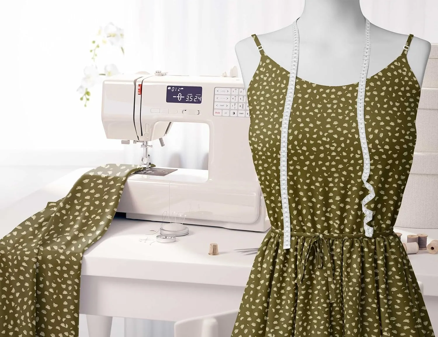 Soimoi Florals Print - Green, Canvas Fabric Material - 56 Inch Wide, 1 Yard, Unstitched Fabric for Upholstery, Bags, Workwear and Outdoor Gear.
