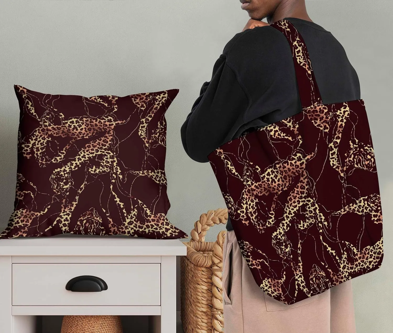 Soimoi Leopard Print - Brown, Canvas Fabric Material - 56 Inch Wide, 1 Yard, Unstitched Fabric for Upholstery, Bags, Workwear and Outdoor Gear.