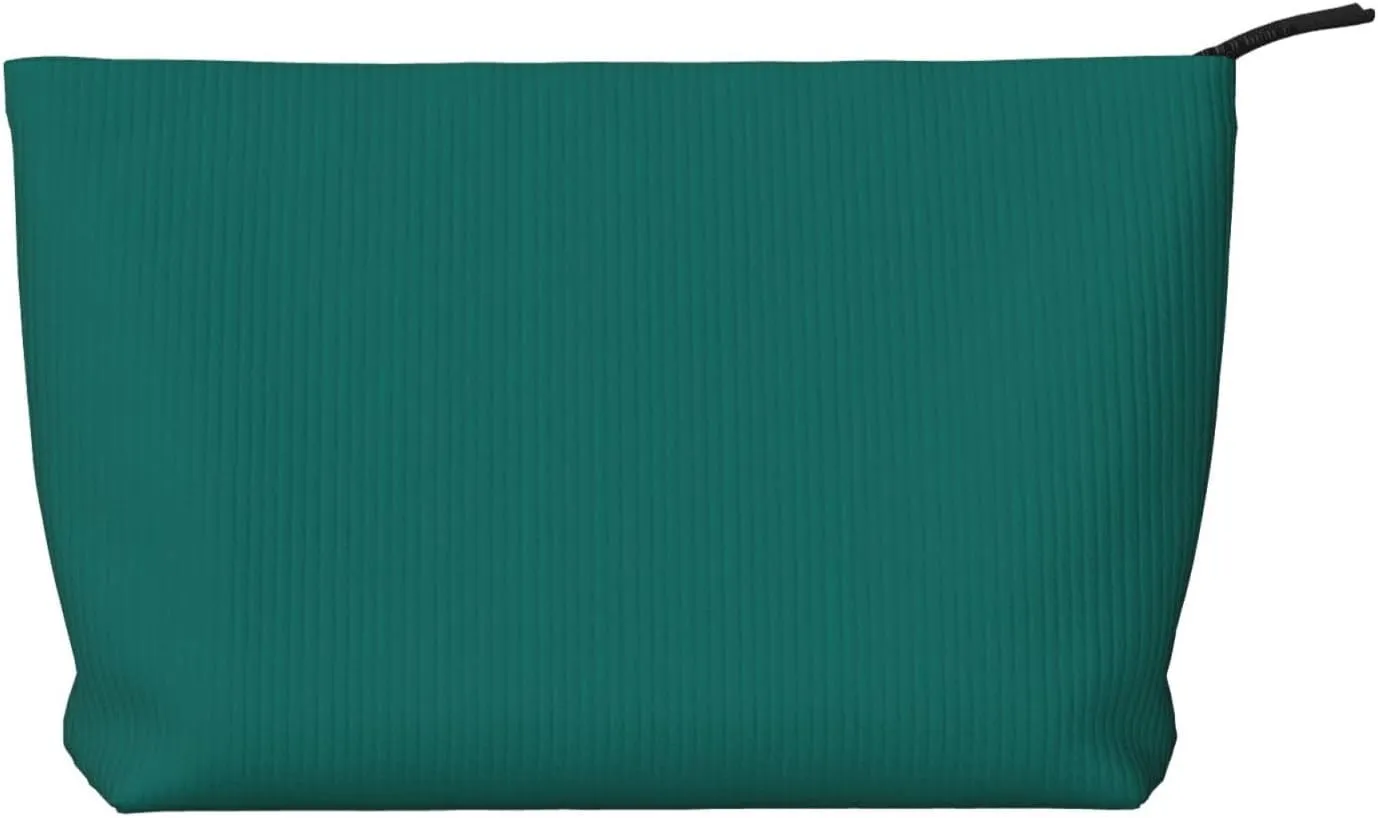 Solid dark green Printed corduroy cosmetic bag - travel essential cosmetic storage bag