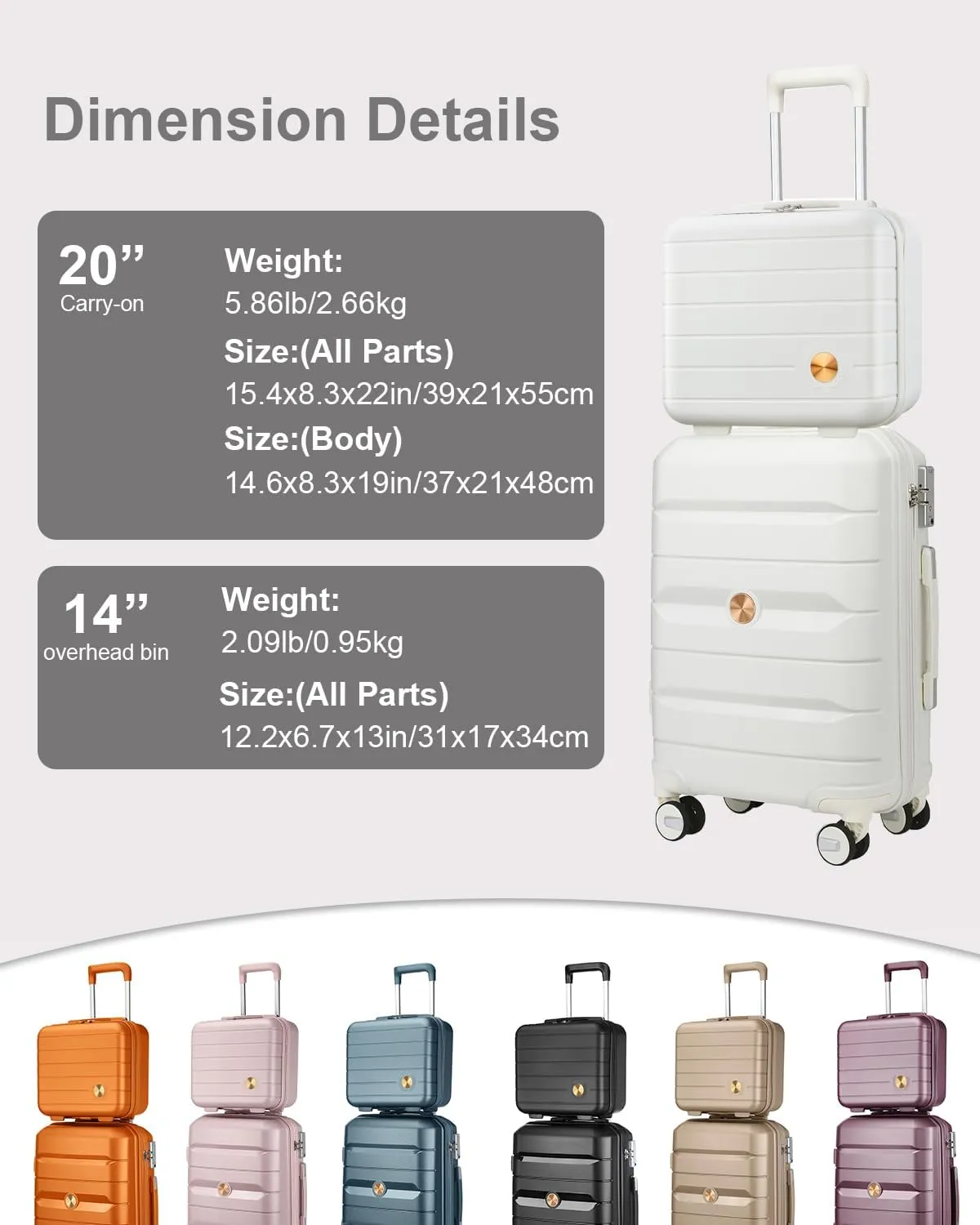 Somago 20 Inch Carry On Luggage Sets Hardside Suitcase with Double Spinner Wheels and TSA Lock YKK Zipper (Creamy White,14/20)