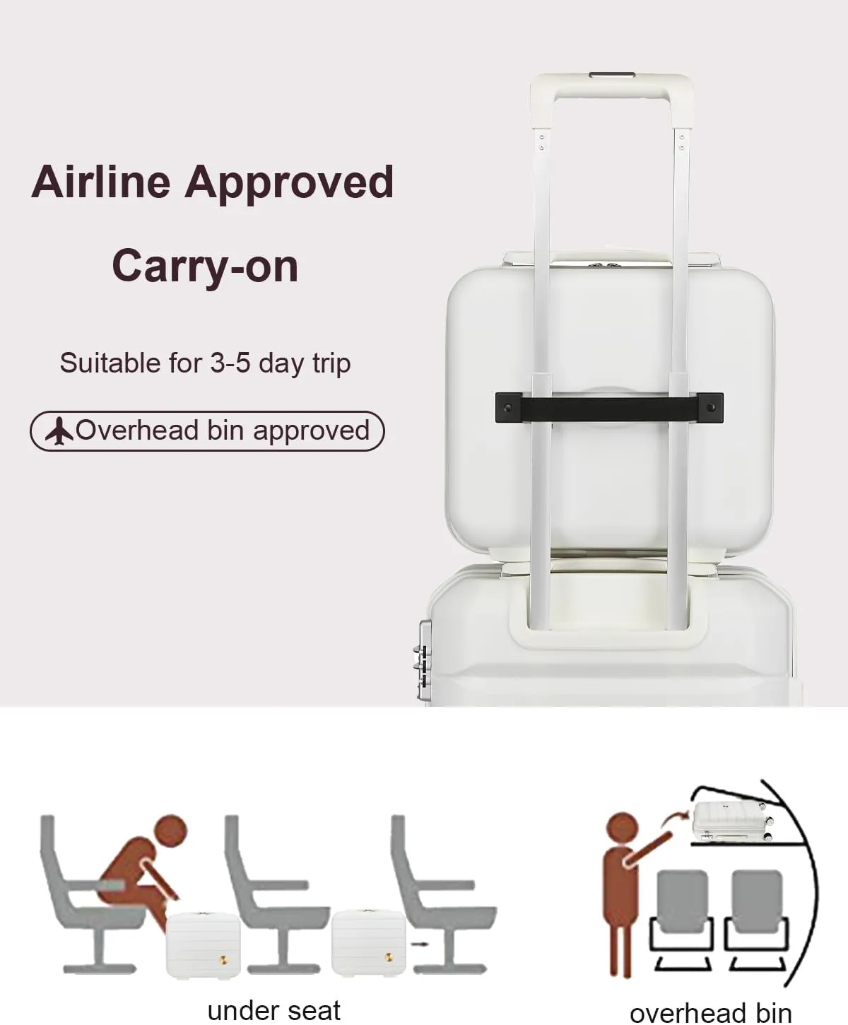 Somago 20 Inch Carry On Luggage Sets Hardside Suitcase with Double Spinner Wheels and TSA Lock YKK Zipper (Creamy White,14/20)
