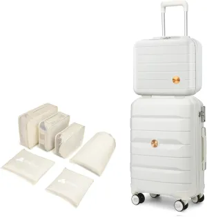 Somago 20 Inch Carry On Luggage Sets Hardside Suitcase with Double Spinner Wheels and TSA Lock YKK Zipper (Creamy White,14/20)