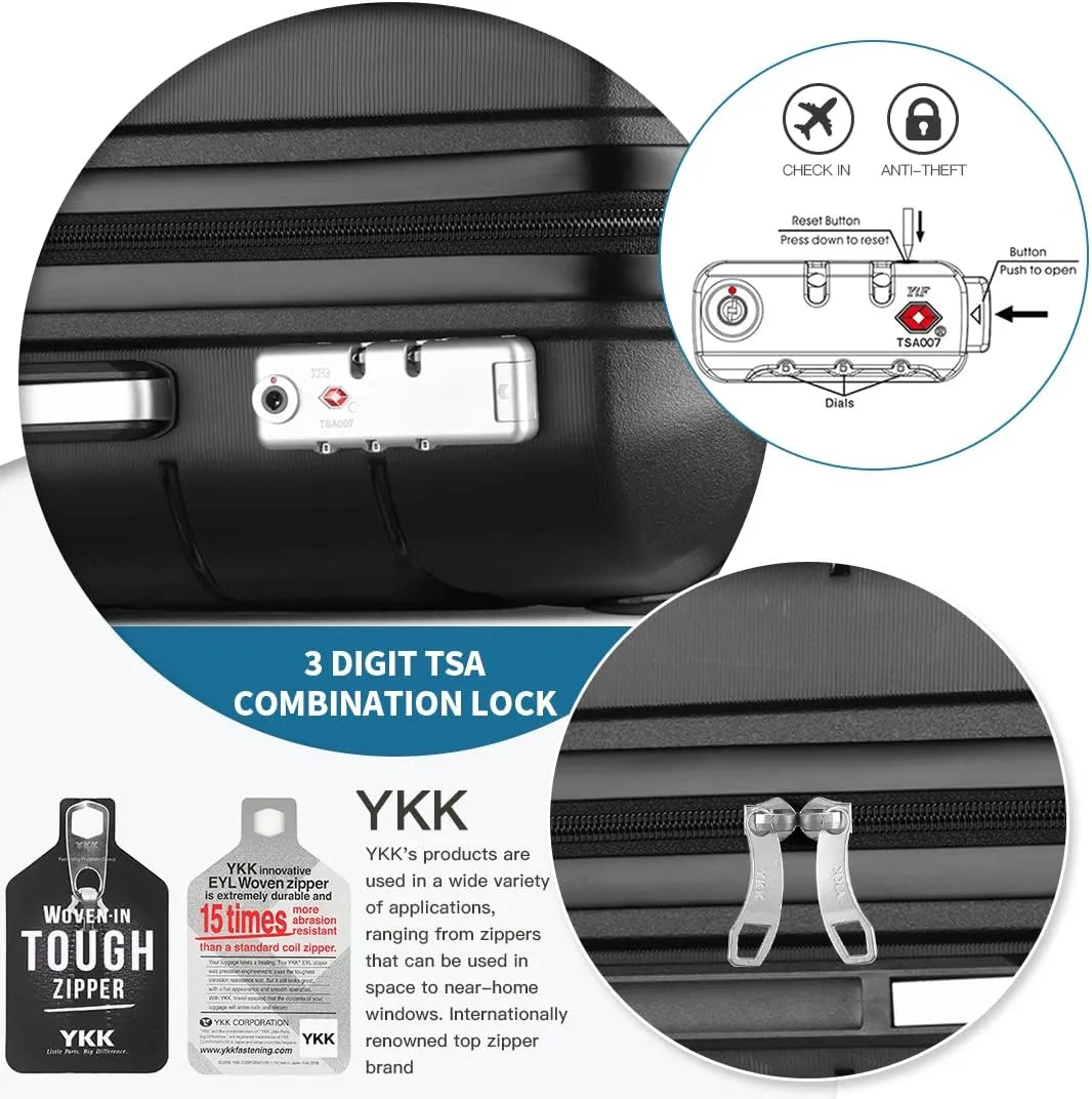 Somago Luggage Sets 3 Piece Hard Shell Polypropylene Suitcase with TSA Lock Spinner Carry On Luggage with Beauty Case Travel Set,Classic Black