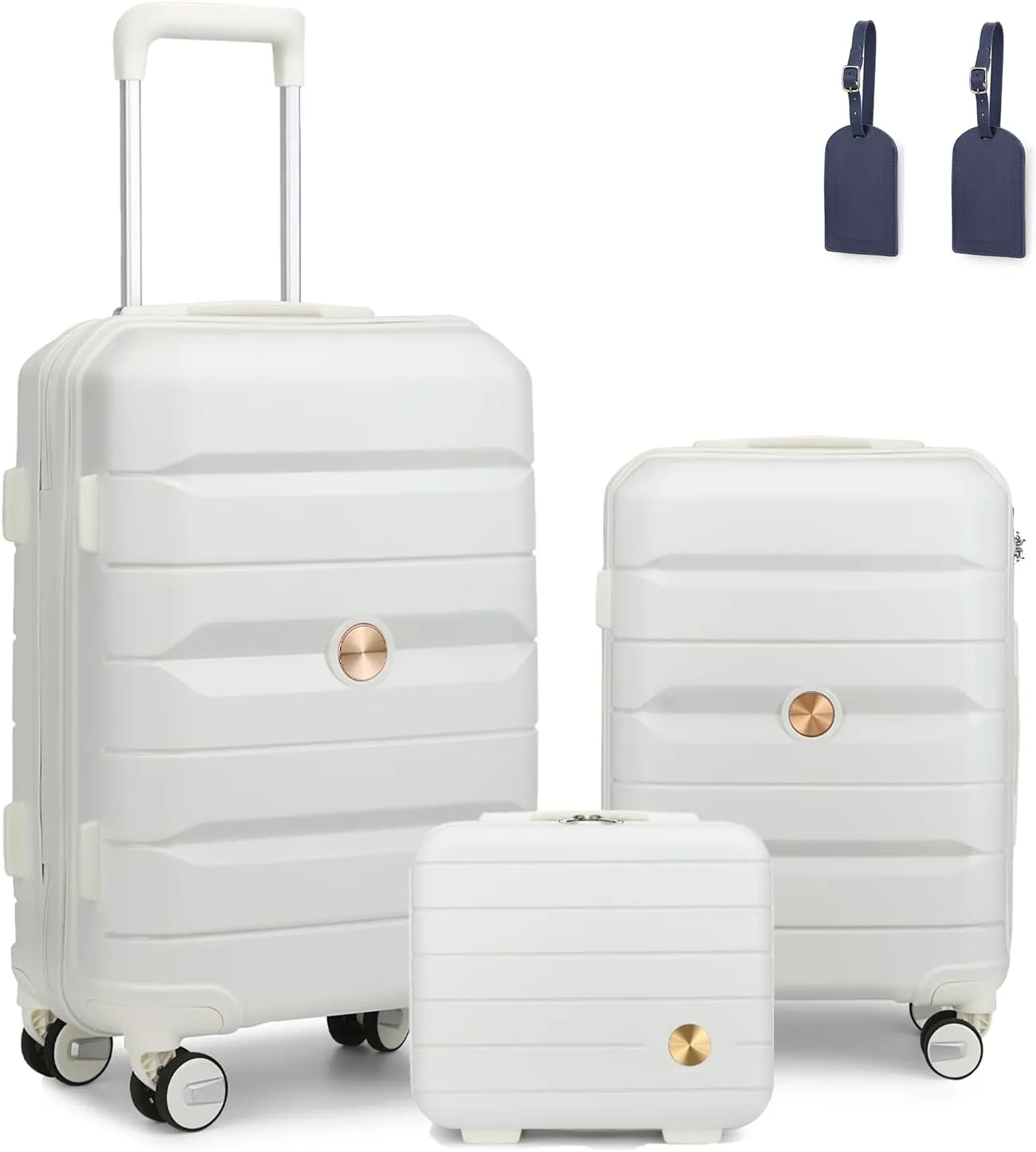 Somago Luggage Sets 3 Piece Hard Shell Polypropylene Suitcase with TSA Lock Spinner Carry On Luggage with Beauty Case Travel Set,Creamy White