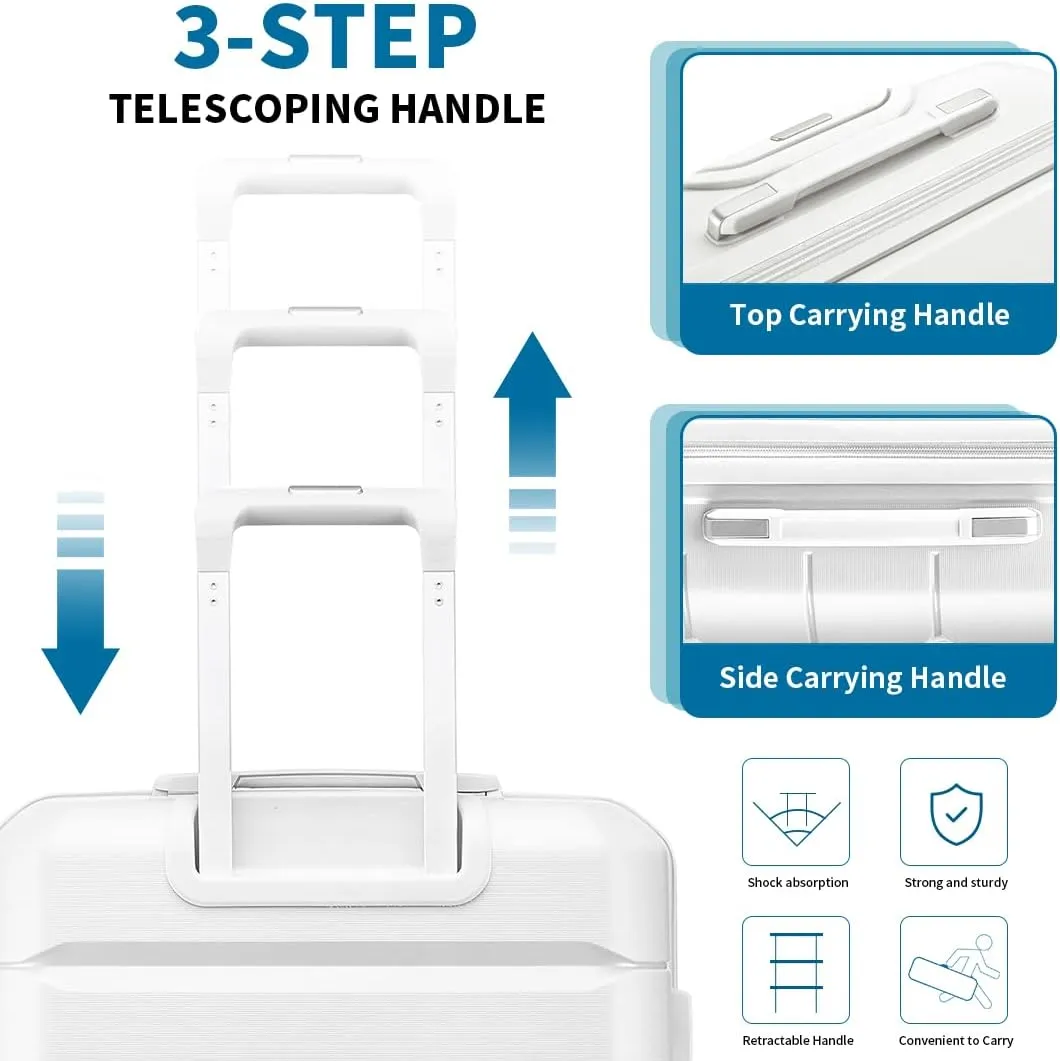 Somago Luggage Sets 3 Piece Hard Shell Polypropylene Suitcase with TSA Lock Spinner Carry On Luggage with Beauty Case Travel Set,Creamy White