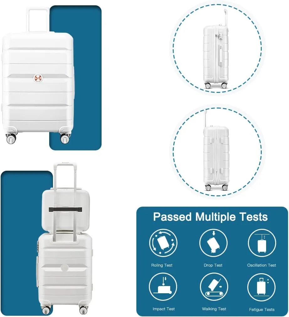 Somago Luggage Sets 3 Piece Hard Shell Polypropylene Suitcase with TSA Lock Spinner Carry On Luggage with Beauty Case Travel Set,Creamy White