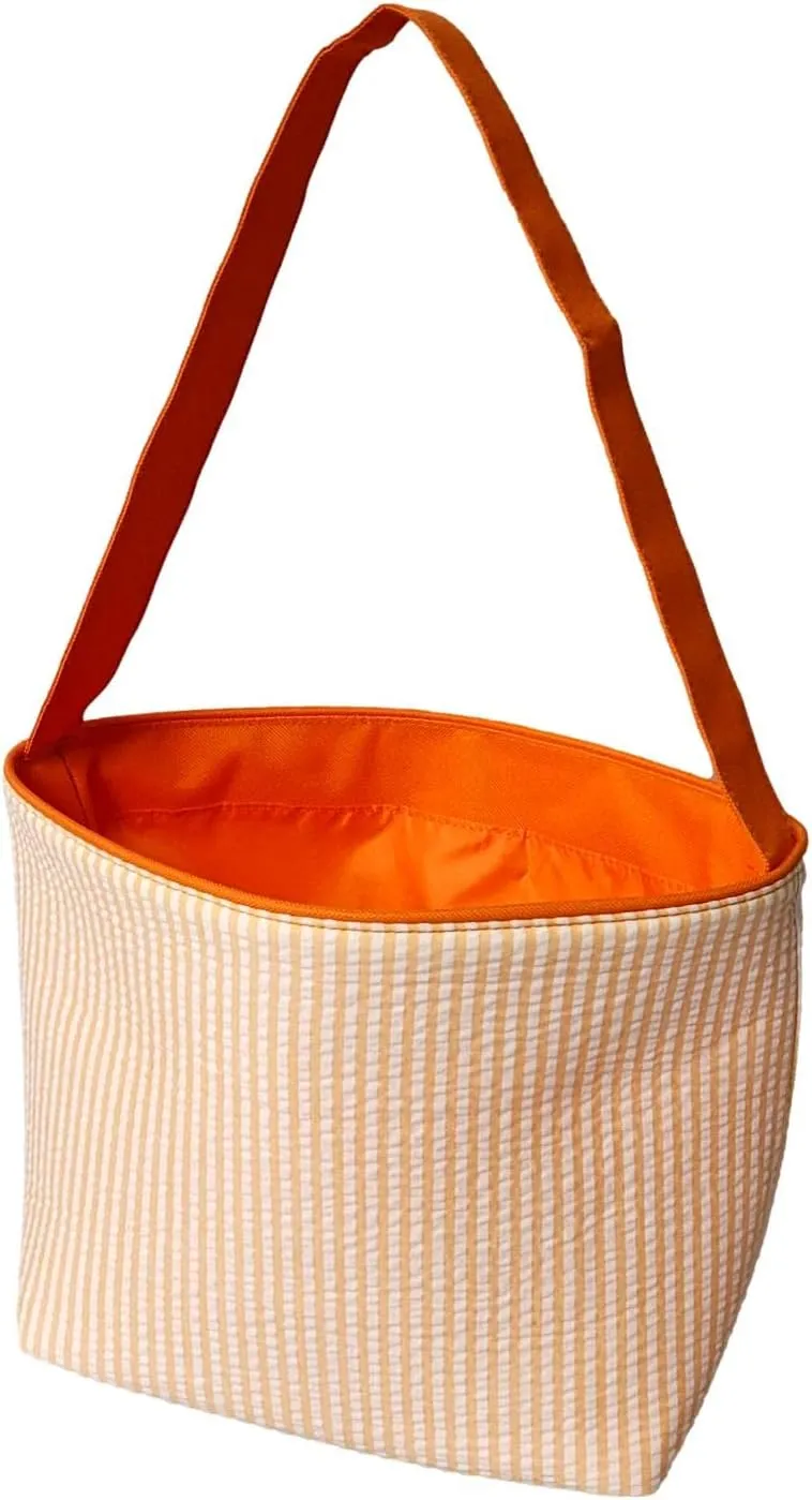 SONA G DESIGNS Seersucker Stripe Fabric Easter Basket Bucket Tote Bag - Egg Collecting