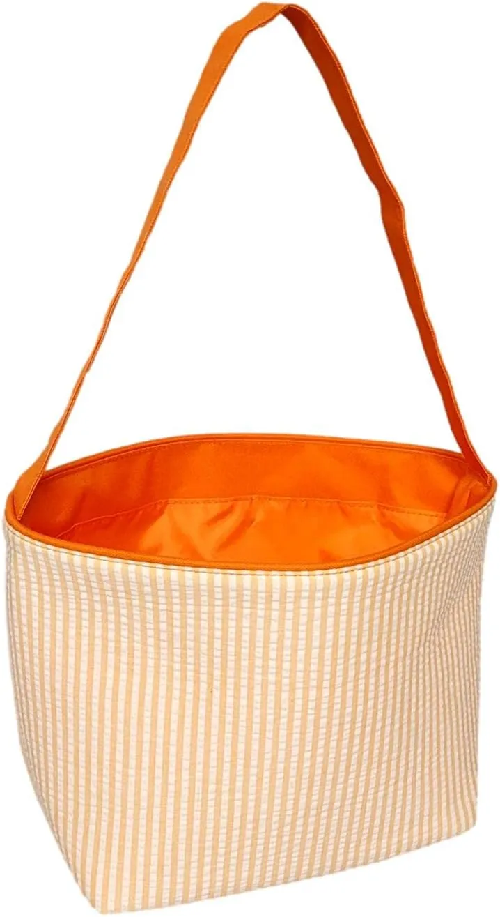 SONA G DESIGNS Seersucker Stripe Fabric Easter Basket Bucket Tote Bag - Egg Collecting