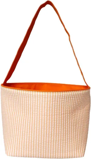 SONA G DESIGNS Seersucker Stripe Fabric Easter Basket Bucket Tote Bag - Egg Collecting