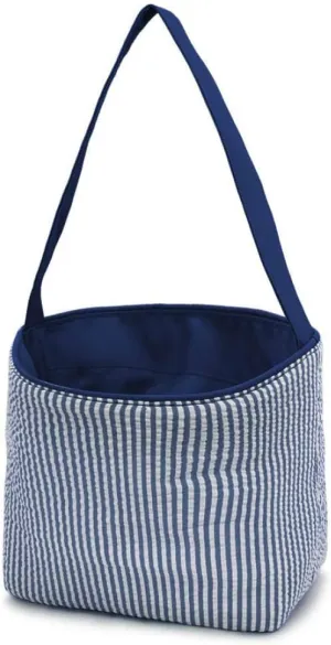 SONA G DESIGNS Seersucker Stripe Fabric Easter Basket Bucket Tote Bag - Egg Collecting