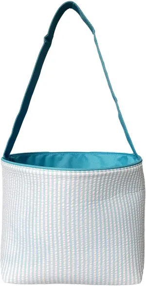 SONA G DESIGNS Seersucker Stripe Fabric Easter Basket Bucket Tote Bag - Egg Collecting
