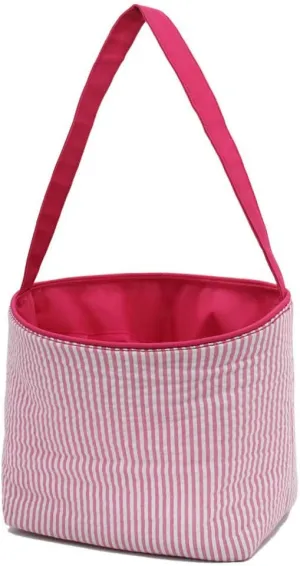 SONA G DESIGNS Seersucker Stripe Fabric Easter Basket Bucket Tote Bag - Egg Collecting