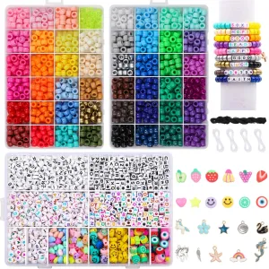 Song Xi 3500pcs Pony Beads for Friendship Bracelet Kit, 48 Colors Bracelet Making Kit Included Kandi Beads Set, Letter Beads, Number Beads, Plastic Rainbow Bead Bulk for Craft DIY