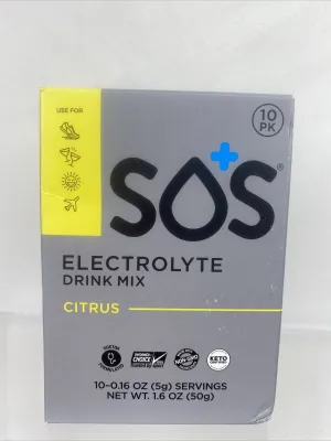 SOS Hydration Citrus Electrolyte Drink Mix 10 Packs Keto 10 Calorie 6/23