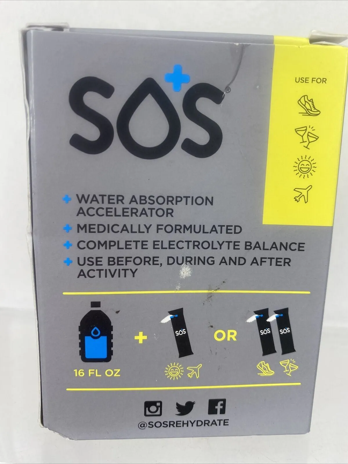 SOS Hydration Citrus Electrolyte Drink Mix 10 Packs Keto 10 Calorie 6/23
