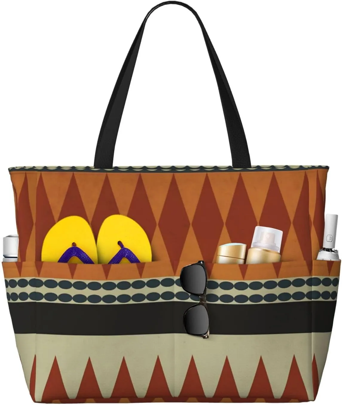 Southwestern Rhythms Beach Bag Women Tote Bag Pool Bag With Zipper For Gym Grocery Travel With Wet Pocket