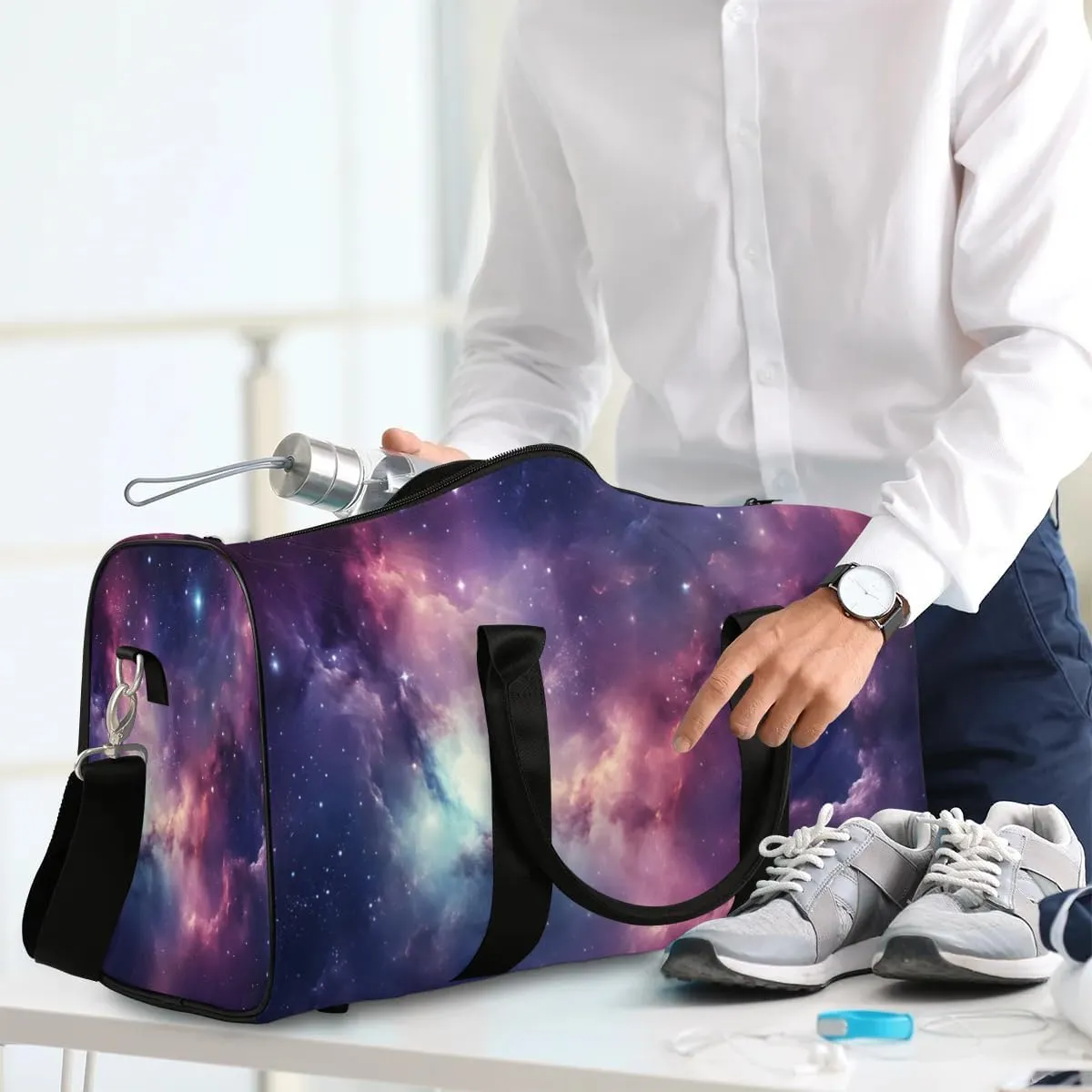 Space Galaxy Travel Duffel Bag for Women Men Waterproof Foldable Overnight Weekender Bag Large Capacity Sports Gym Bag