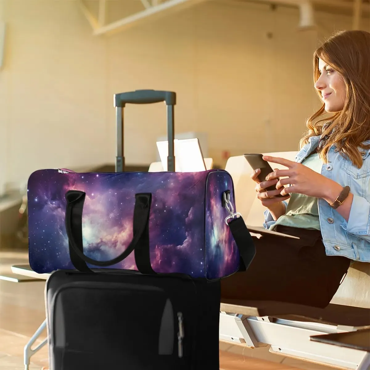 Space Galaxy Travel Duffel Bag for Women Men Waterproof Foldable Overnight Weekender Bag Large Capacity Sports Gym Bag