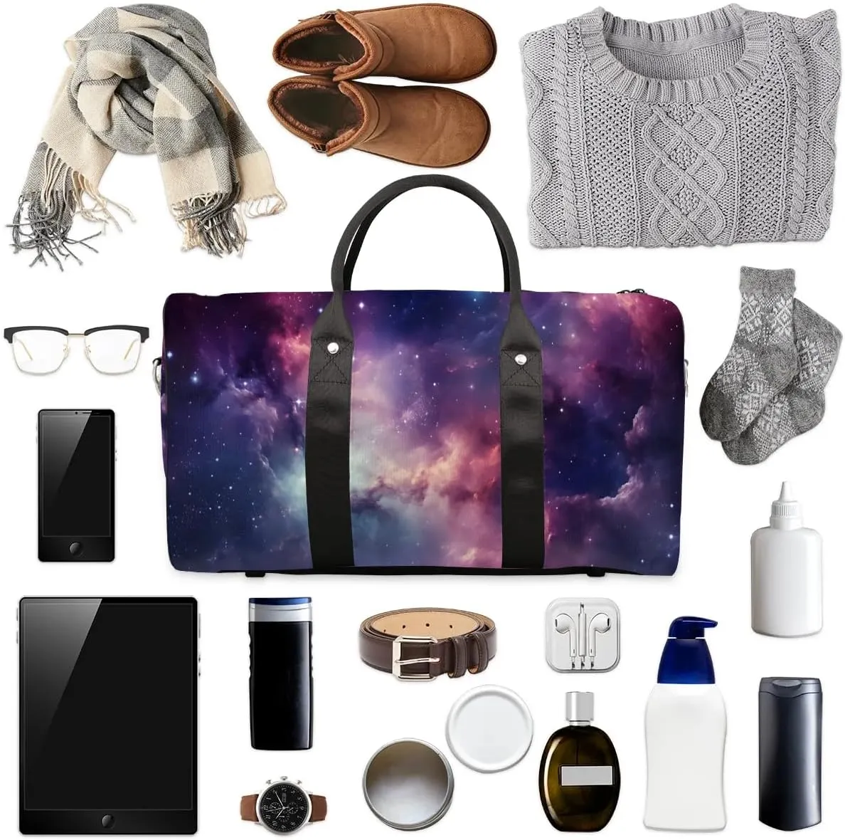 Space Galaxy Travel Duffel Bag for Women Men Waterproof Foldable Overnight Weekender Bag Large Capacity Sports Gym Bag