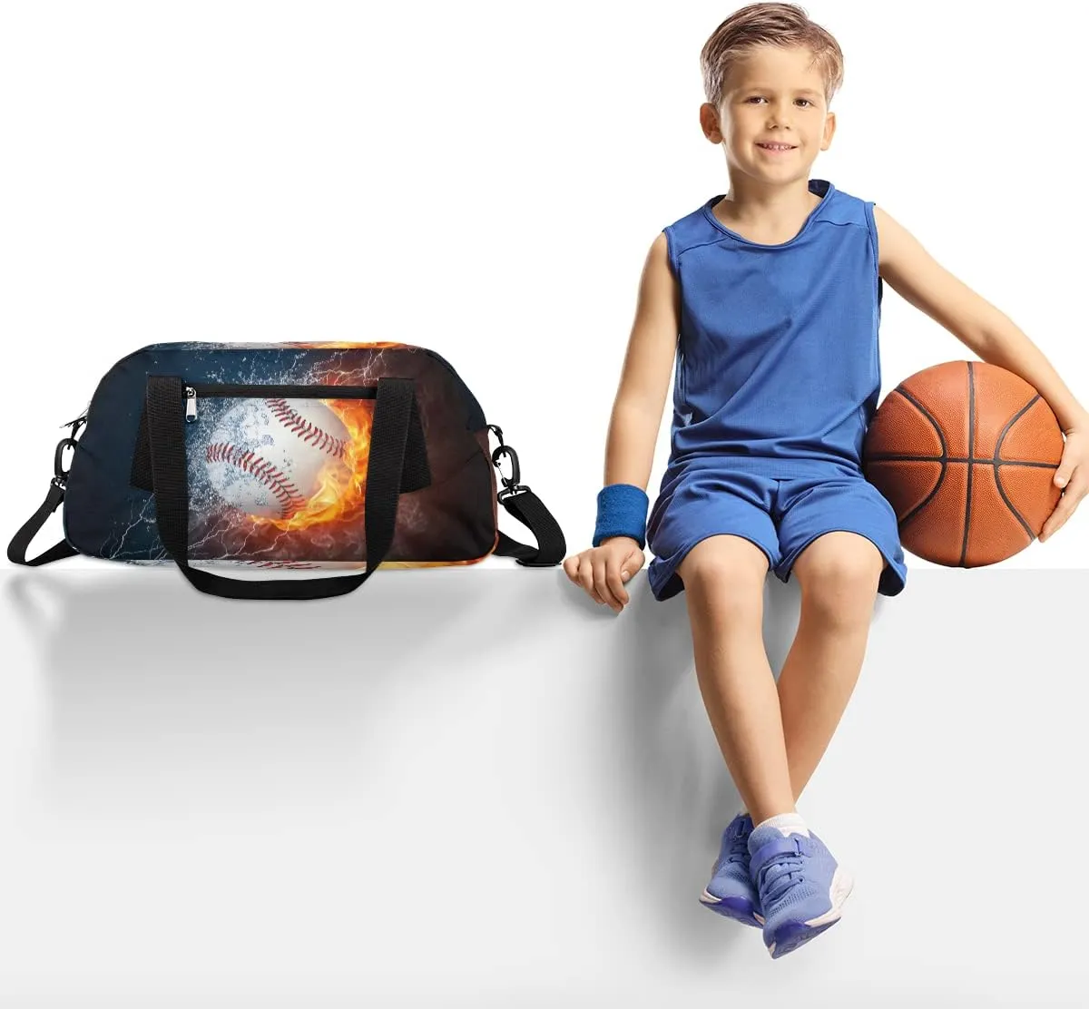 Sport Baseball In Fire Water Kids Duffel Bag for Girls Boys Sport Gym Bag Small Overnight Weekender Tote Bag Teen Dance Bag for Traveling Gymnastic