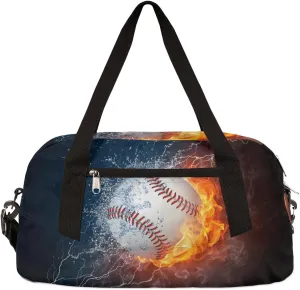 Sport Baseball In Fire Water Kids Duffel Bag for Girls Boys Sport Gym Bag Small Overnight Weekender Tote Bag Teen Dance Bag for Traveling Gymnastic