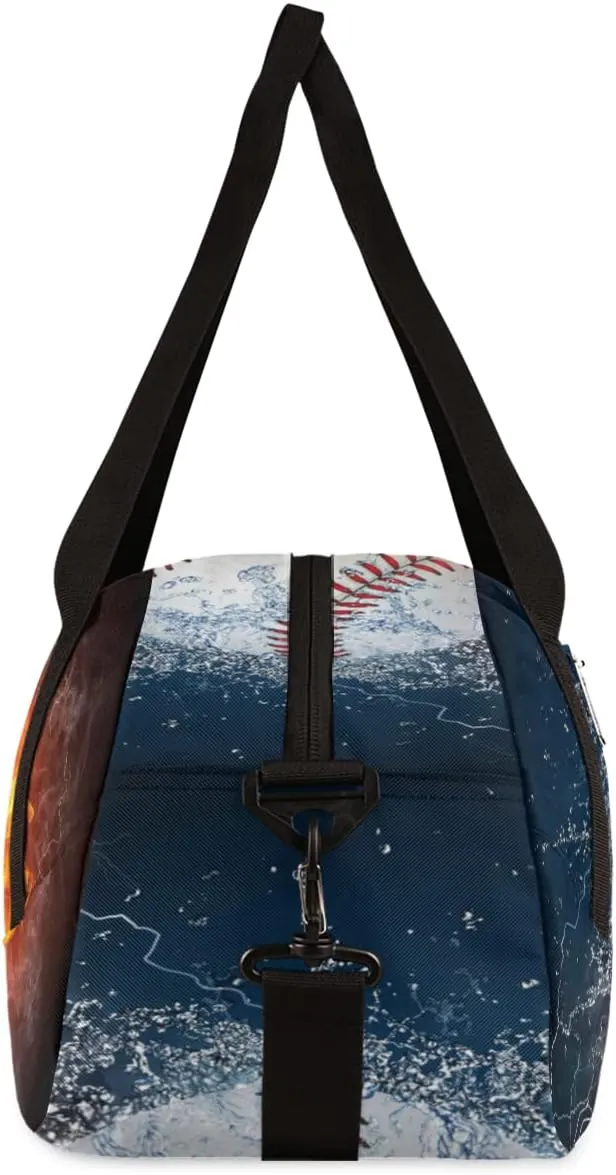 Sport Baseball In Fire Water Kids Duffel Bag for Girls Boys Sport Gym Bag Small Overnight Weekender Tote Bag Teen Dance Bag for Traveling Gymnastic